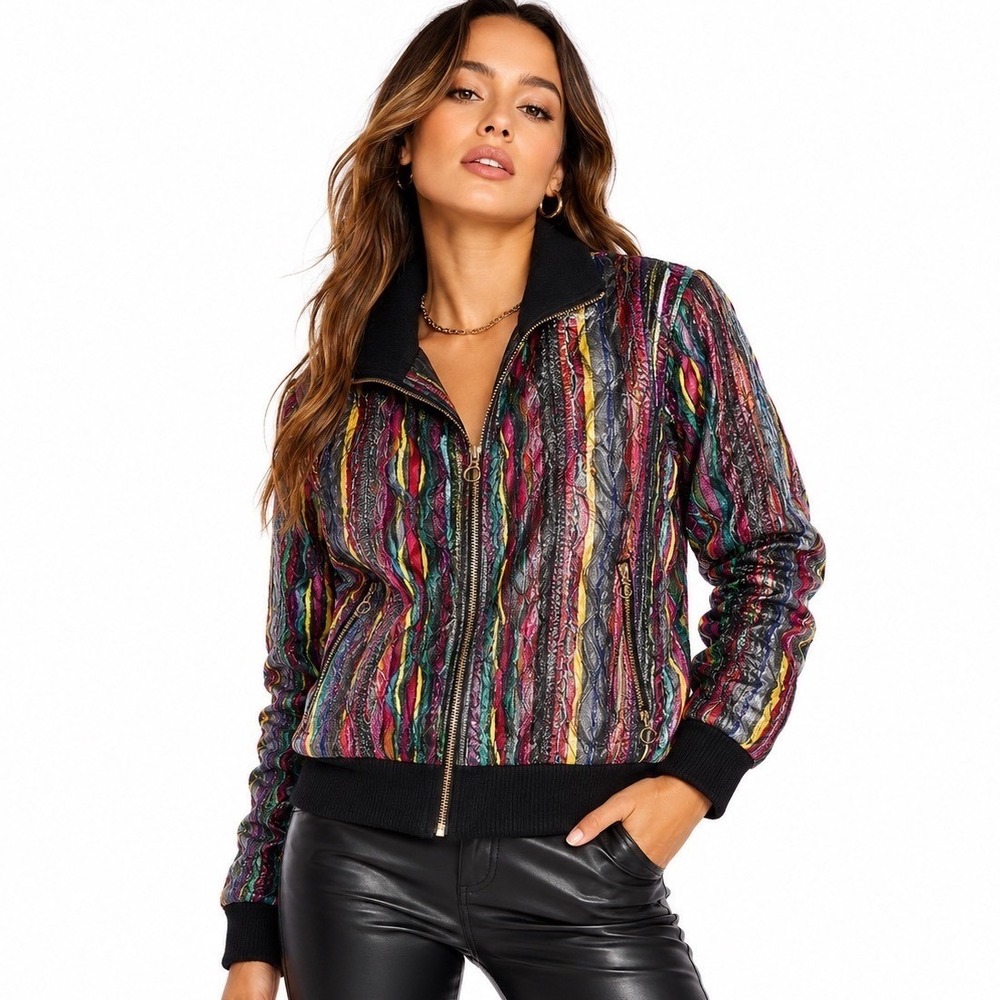 VTG Coogi 3D Rainbow Bomber Jacket Women L Men M Fresh Prince Hip Hop P10TW $225